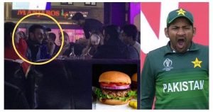 Pakistani cricketers eating burgers before match